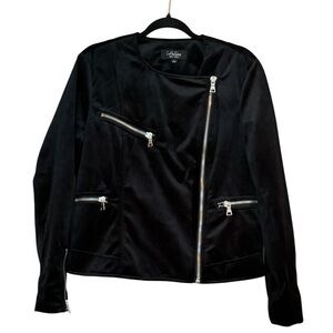 NWOT Coffee Shop Black Velour Velvet Classy Stylish Moto Jacket Size Large
